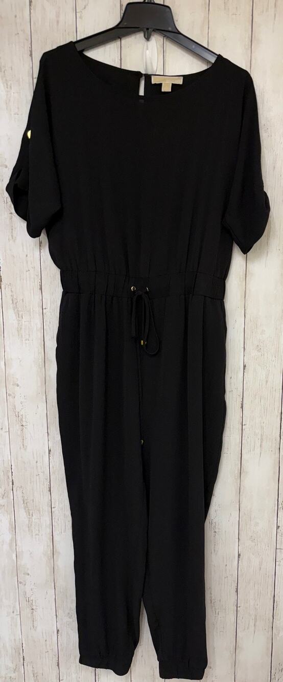 Michael Michael Kors Womens Jumpsuit L Black Drawstring Waist Gold Hardware